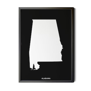 Alabama State Map, Black and White, Inverted, Minimalist State Map, Alabama Map Wall Art, AL Wall Decor, Silhouette, Printable Map