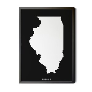 Illinois Map, Black and White, Inverted, Minimalist, Illinois Map Print, Map of Illinois, Illinois Map Art, IL Map, Silhouette, Printable