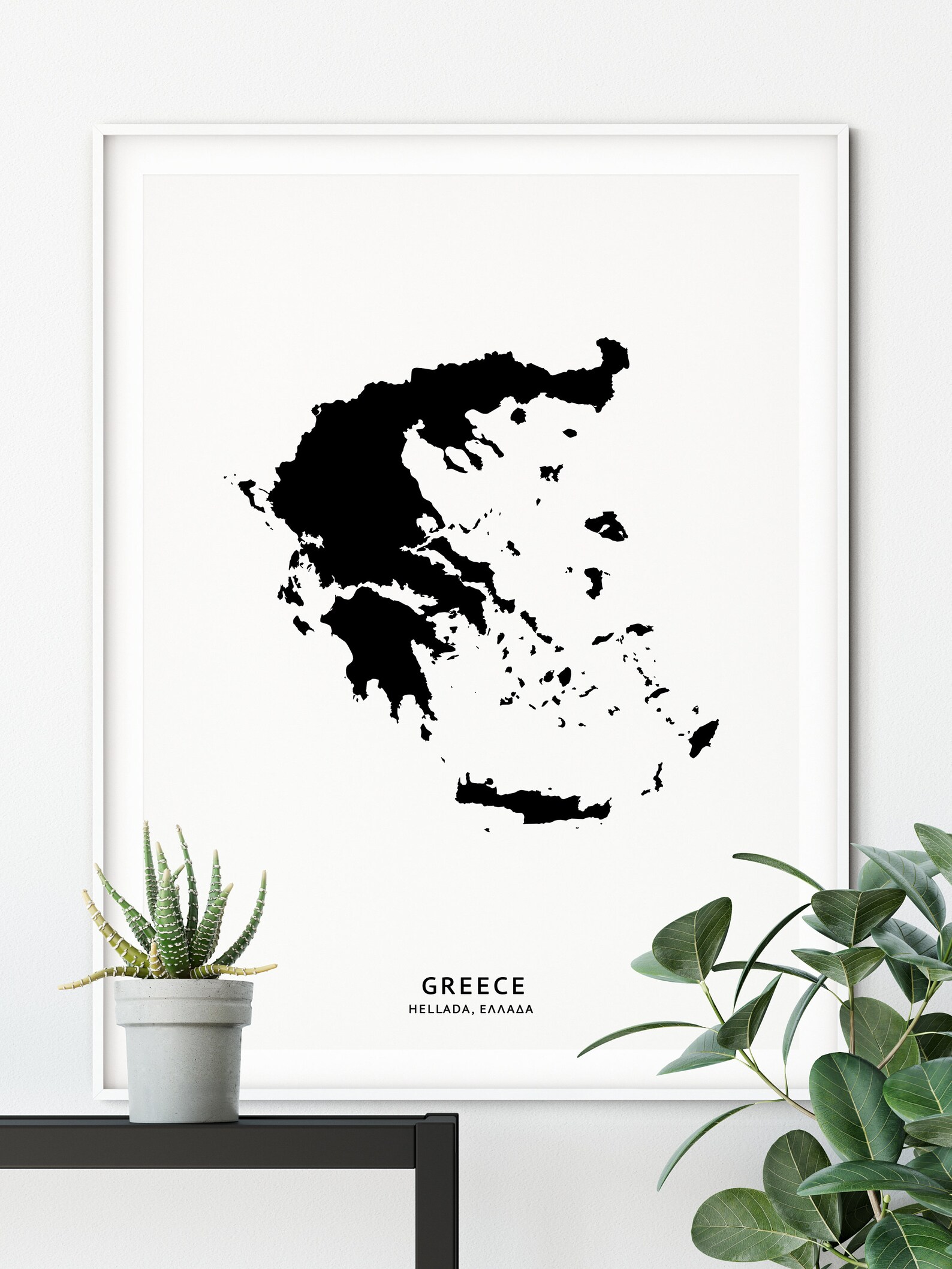 Greece, Hellada, ΕΛΛΑΔΑ, Map, Black and White, Minimalist, English and ...