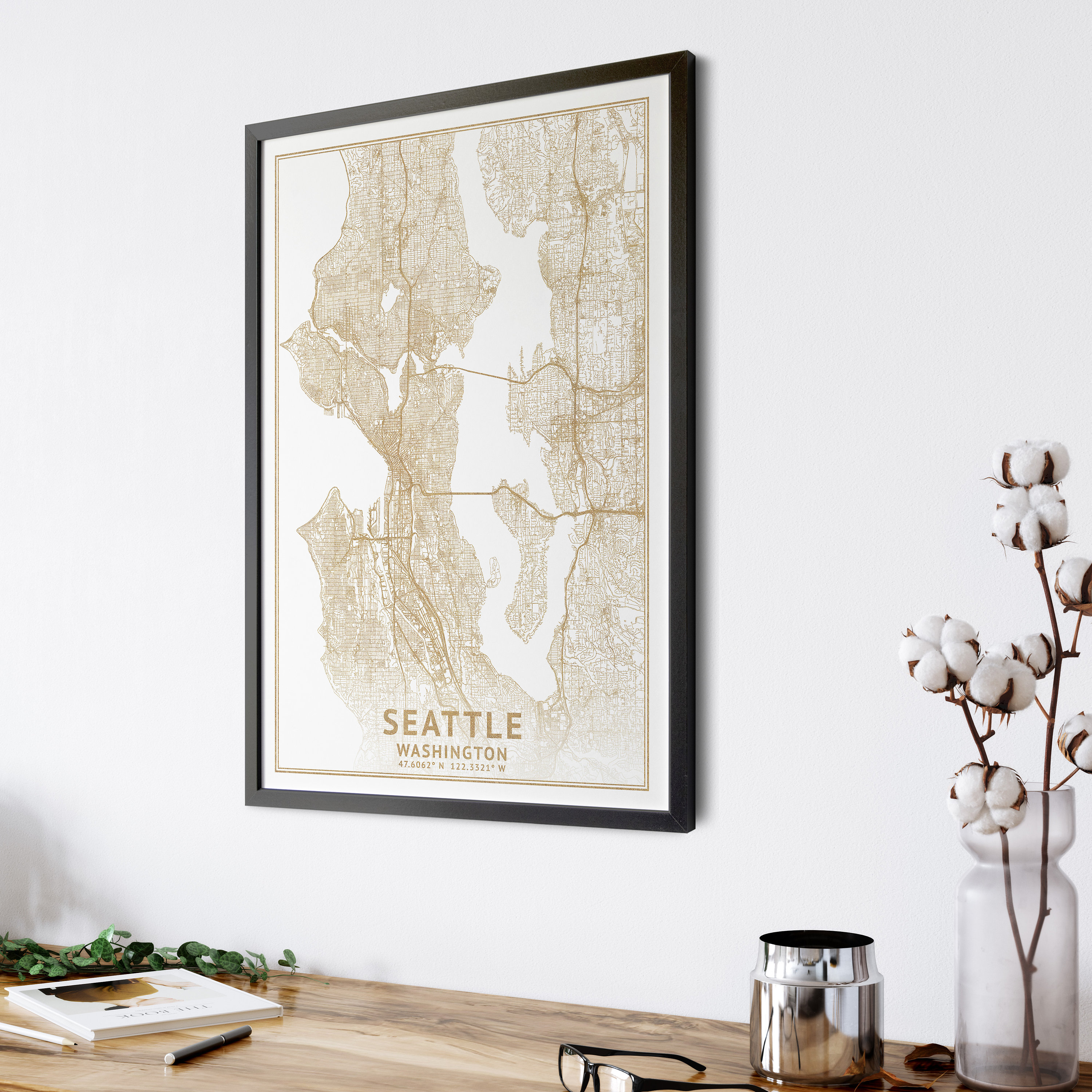 Seattle Map High Res Seattle Washington Map, High Resolution Real Gold Leaf Texture ...