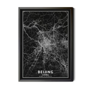 Beijing China Map, Black and White, Inverted, Coordinates, Map of Beijing, Beijing CHN, City Street Map, Map Art, Perfect Details, Printable
