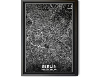 Berlin Germany Map, Berlin Deutschland Map, Black and White, Inverted, Coordinates, City Map, Map of Berlin, Perfect Details, Printable