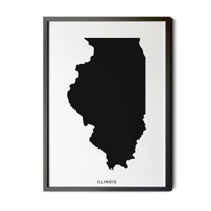 Illinois Map, Black and White, Minimalist, Illinois Map Print, Map of Illinois, Illinois Map Art, IL State Map, Silhouette, Printable Map