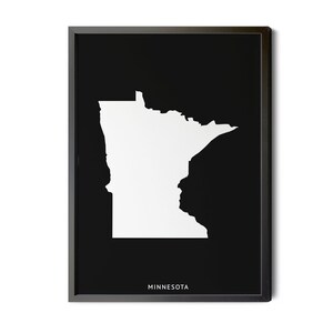 Minnesota Map, Black and White, Inverted, Minimalist, Minnesota Wall Art, Map of Minnesota, Minnesota, MN Map, Silhouette, Printable