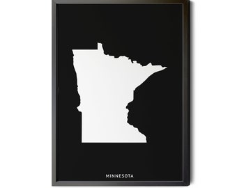 Minnesota Map, Black and White, Inverted, Minimalist, Minnesota Wall Art, Map of Minnesota, Minnesota, MN Map, Silhouette, Printable