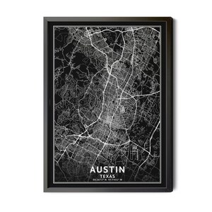 Austin Texas Map, Black and White, Inverted, Coordinates, Map of Austin, Austin TX, Map Art, City Street Map, Perfect Details, Printable