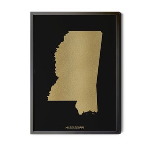 Mississippi Map, Black, Gold Foil Texture, Contemporary, Mississippi Wall Art, Map of Mississippi, Mississippi State, Silhouette, Printable