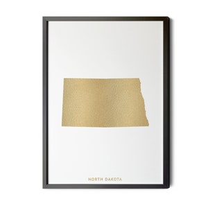 North Dakota Map, Gold Foil Texture, North Dakota Wall Art, Map of North Dakota, Nortah Dakota State Map, ND Map, Silhouette, Printable
