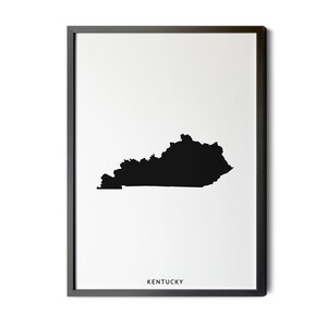Kentucky Map, Black and White, Minimalist, Kentucky Wall Art, Map of Kentucky, State of Kentucky, KY map, Silhouette, Printable