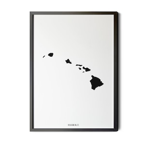 Hawaii Map, Black and White, Minimalist, Hawaii Wall Art, Hawaii State Map Art, Hawaii Poster, Silhouette, Printable