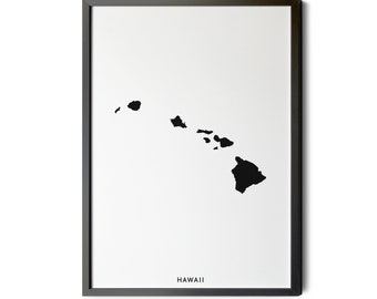 Hawaii Map, Black and White, Minimalist, Hawaii Wall Art, Hawaii State Map Art, Hawaii Poster, Silhouette, Printable