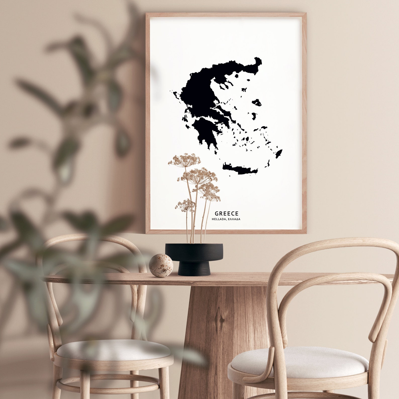 Greece, Hellada, ΕΛΛΑΔΑ, Map, Black and White, Minimalist, English and ...