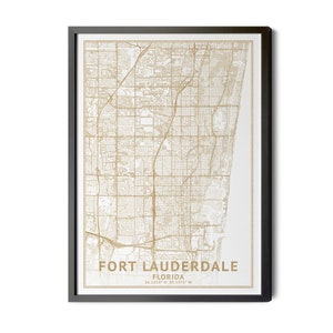 Fort Lauderdale Florida Map, High Resolution Real Gold Leaf Texture, Coordinates, Map of Fort Lauderdale FL, Perfect Details, Printable