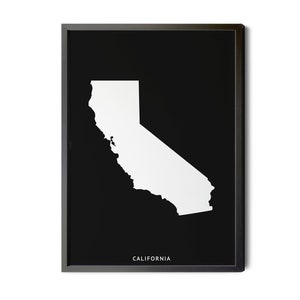 California Map, Black and White, Inverted, Minimalist, California State, Wall Art, California Artwork , CA Map, Silhouette, Printable Map