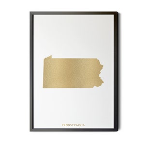 Pennsylvania Map, Gold Foil Texture, Pennsylvania Wall Art, Pennsylvania Poster, Map of Pennsylvania, PA Map, State, Silhouette, Printable