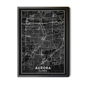 Aurora Illinois Map, Black and White, Inverted, Coordinates, Map of Aurora, Aurora IL, Map Art, City Street Map, Perfect Details, Printable