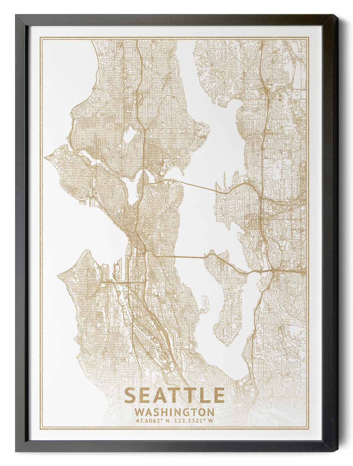 Seattle Map High Res Seattle Washington Map, High Resolution Real Gold Leaf Texture ...