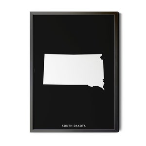 South Dakota Map, Black and White, Inverted, Minimalist, South Dakota Wall Art, South Dakota Poster, SD Map, Silhouette, Printable