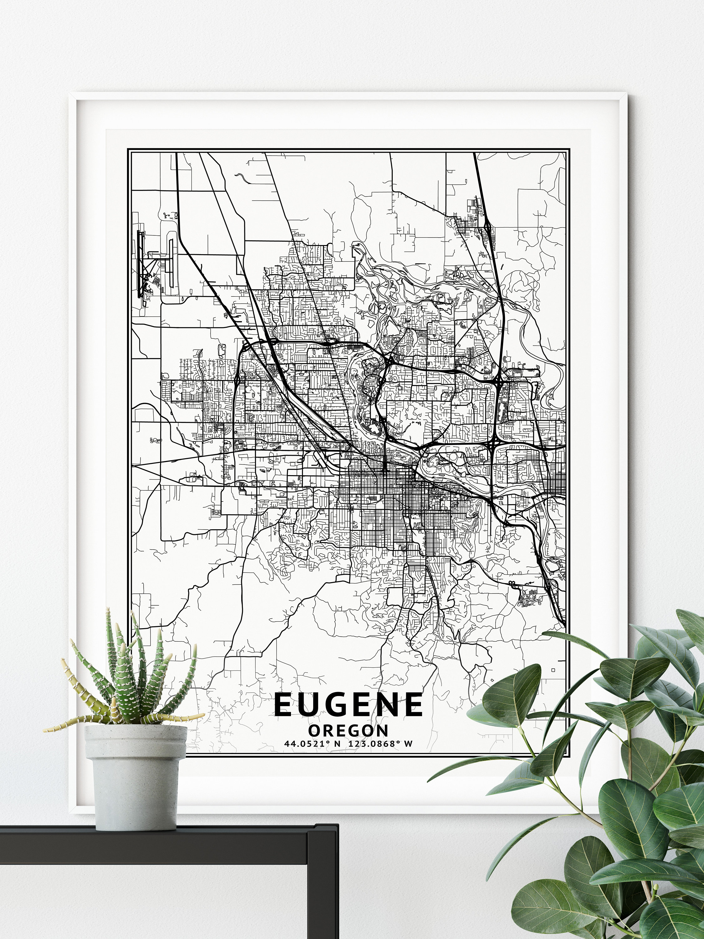 Eugene Oregon Map Black and White Coordinates Map of - Etsy
