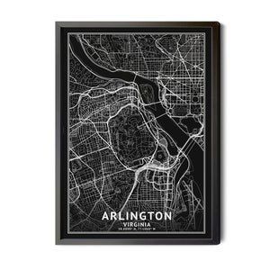 Arlington Virginia Map, Black and White, Inverted, Coordinates, Map of Arlington, Arlington VA, City Street Map, Perfect Details, Printable.
