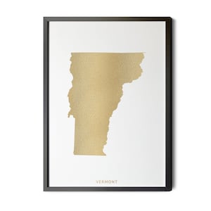 Vermont Map, Gold Foil Texture, Vermont Wall Art, Vermont Poster, Map of Vermont, VT Map, State Map Art, Wall Decor, Silhouette, Printable