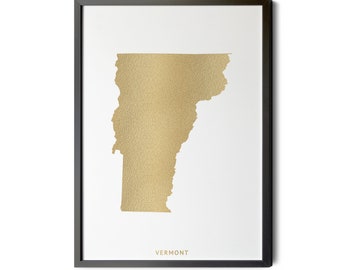 Gold Foil Vermont Map Art, State Silhouette (Digital Download)