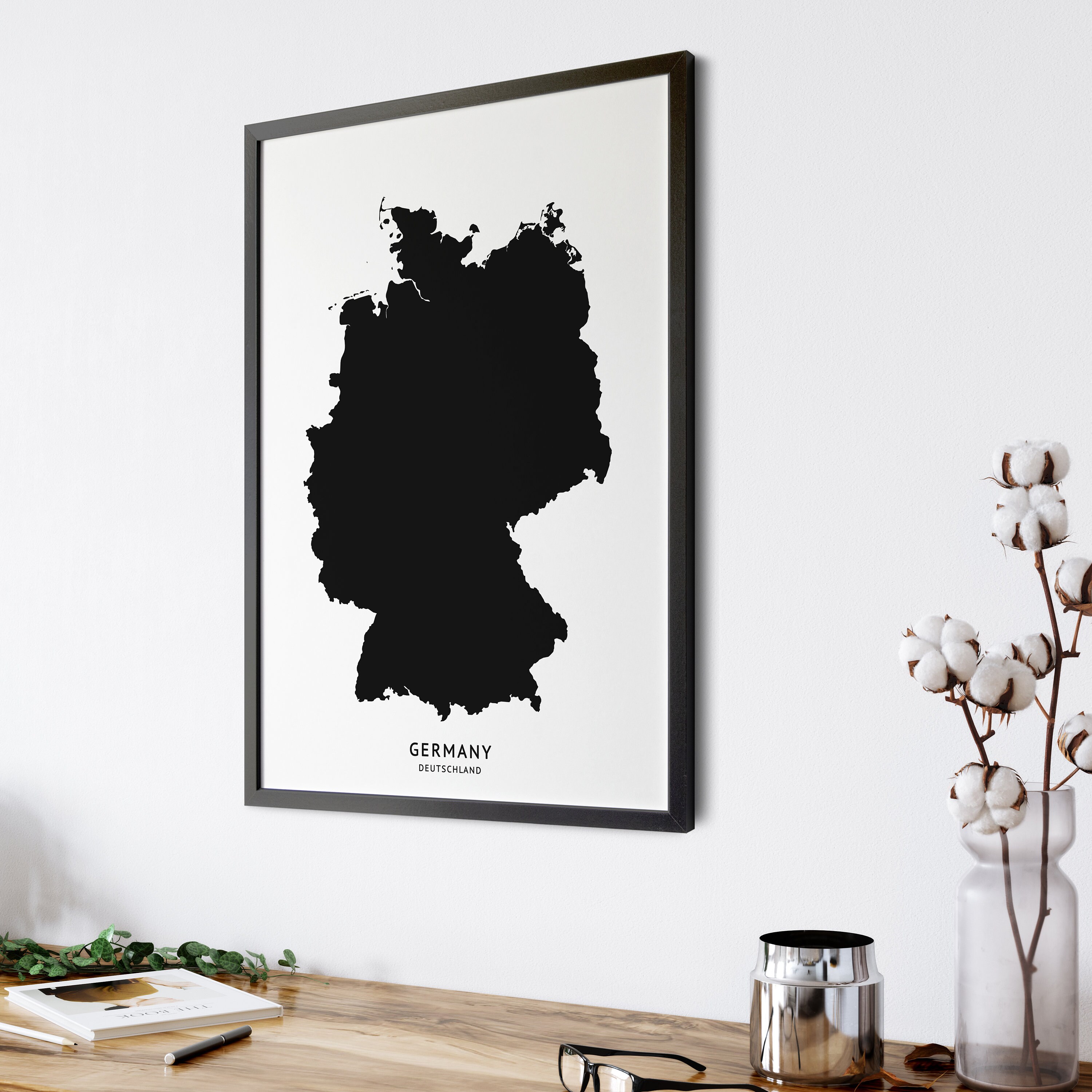 Germany Deutschland Map Black and White Minimalist English Etsy
