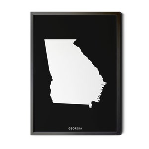 Georgia Map, Black and White, Inverted, Minimalist, Georgia Map Wall Art, Map of Georgia, GA State Map Art, Silhouette, Printable Map