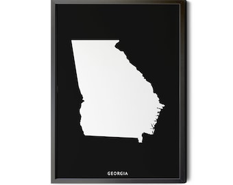 Georgia Map, Black and White, Inverted, Minimalist, Georgia Map Wall Art, Map of Georgia, GA State Map Art, Silhouette, Printable Map