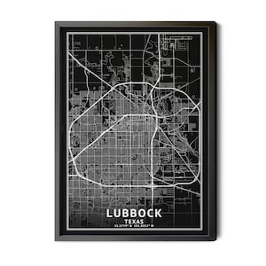Lubbock Texas Map, Black and White, Inverted, Coordinates, Map of Lubbock, Lubbock TX, City Street Map, Map Art, Perfect Details, Printable