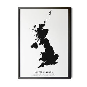 United Kingdom Map, Black and White, Minimalist, English, Welsh, Scots and Irish Country Name, UK, GBR, Map Print, Silhouette, Printable