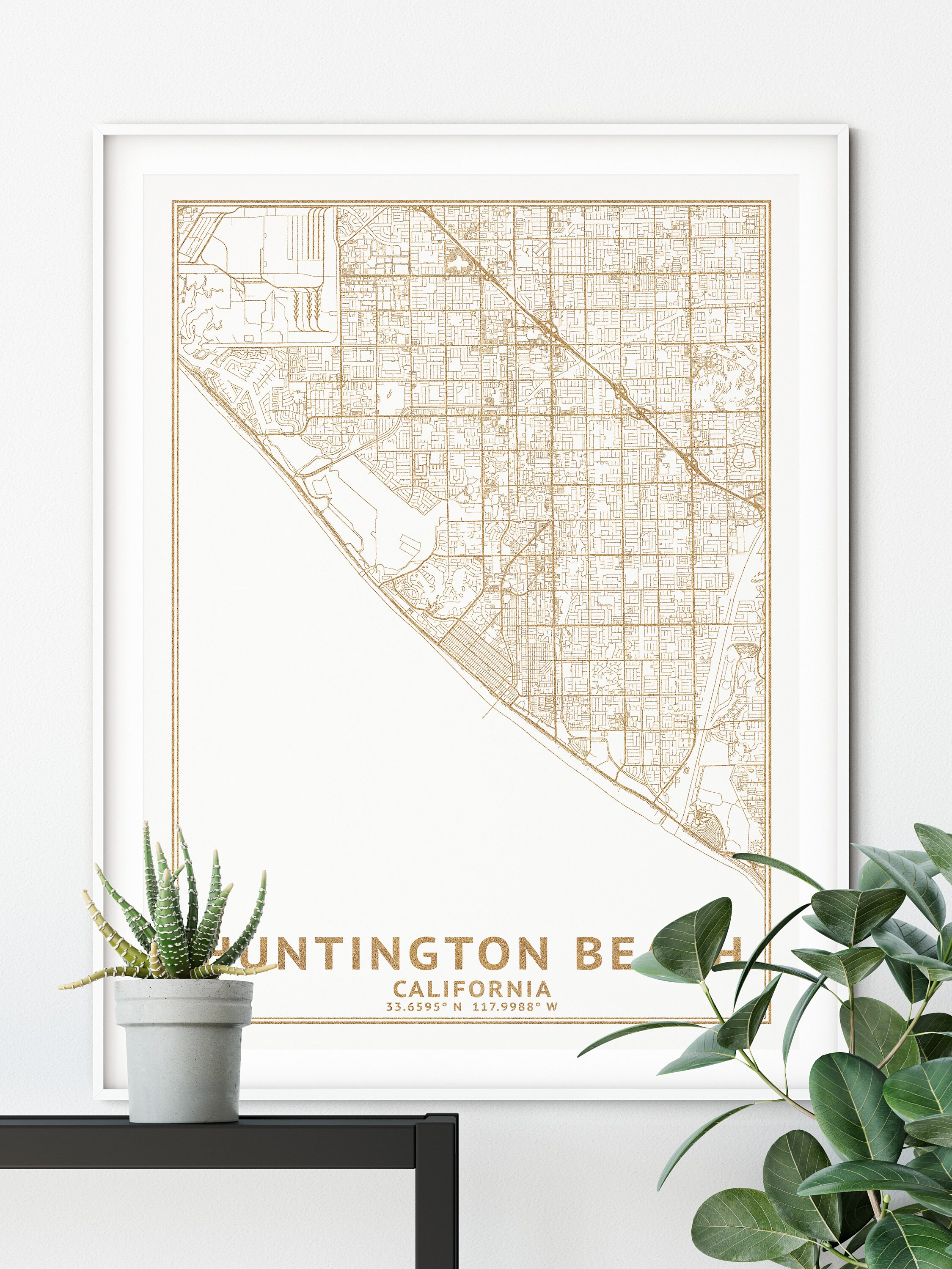 Huntington Beach California Map, High Resolution Real Gold Leaf Texture ...