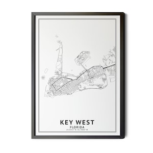 Key West Florida Map, Black and White, Coordinates, Map of Key West, Key West FL, City Street Map, Map Art, Perfect Details, Printable