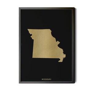 Missouri Map, Black, Gold Foil Texture, Contemporary, Missouri Wall Art, Map of Missouri, Missouri State Map, MO Map, Silhouette, Printable
