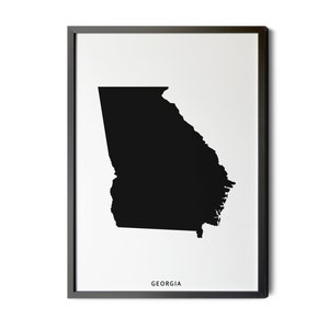 Georgia Map, Black and White, Minimalist, Georgia Map Wall Art, Map of Georgia, GA State Map Art, Silhouette, Printable Map