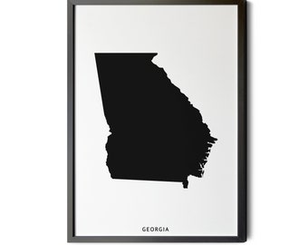 Georgia Map, Black and White, Minimalist, Georgia Map Wall Art, Map of Georgia, GA State Map Art, Silhouette, Printable Map