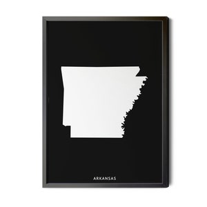 Arkansas Map, Black and White, Inverted, Minimalist, Arkansas Wall Decor, AR Map, State Map Art, Map Wall Art, Silhouette, Printable Map