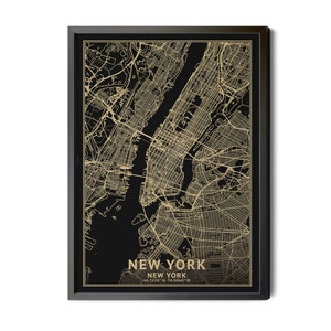 New York City Map, Black, High Resolution Real Gold Leaf Texture, Coordinates, New York City Poster, Map of NYC, City Street Map, Printable