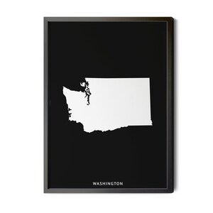 Washington Map, Inverted Black, Minimalist, Washington Wall Art, Washington Poster, Map of Washington, WA Map, Silhouette, Printable