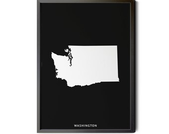 Washington Map, Inverted Black, Minimalist, Washington Wall Art, Washington Poster, Map of Washington, WA Map, Silhouette, Printable