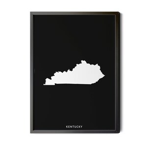 Kentucky Map, Black and White, Inverted, Minimalist, Kentucky Wall Art, Map of Kentucky, State of Kentucky, KY map, Silhouette, Printable