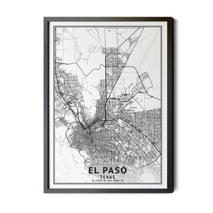 El Paso Texas Map, Black and White, Coordinates, Map of El Paso, El Paso TX, City Street Map, Map Art, Perfect Details, Printable