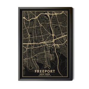 Freeport New York Map, Black, High Resolution Real Gold Leaf Texture, Coordinates, Map of Freeport  NY, City Map, Perfect Details, Printable