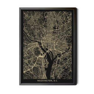 Washington DC Map, Black, High Resolution Real Gold Leaf Texture, Washington DC Poster, City Map, Map of DC, Perfect Details, Printable