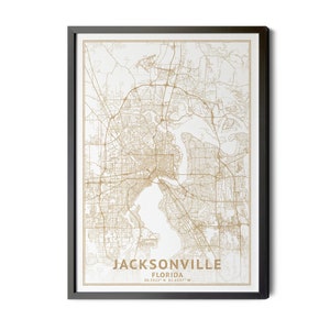 Jacksonville Florida Map, High Resolution Real Gold Leaf Texture, Coordinates, Map of Jacksonville FL, City Map, Perfect Details, Printable
