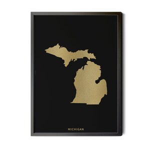 Michigan Map, Black, Gold Foil Texture, Contemporary, Michigan Wall Art, Map of Michigan, Michigan State Map, MI Map, Silhouette, Printable