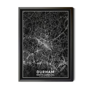 Durham North Carolina Map, Black and White, Inverted, Coordinates, Map of Durham, Durham NC, City Map, Map Art,Perfect Details, Printable