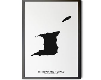 Trinidad and Tobago Map Print, Minimalist Black and White (Digital Download)