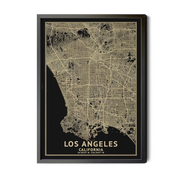 Los Angeles California Map, Black, High Resolution Real Gold Leaf Texture, Los Angeles Map Print, Map of LA, Perfect Details, Printable