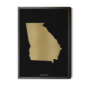 Georgia Map, Black, Gold Foil Texture, Contemporary, Modern Map Art, Georgia Map Wall Art, Map of Georgia, GA State, Silhouette, Printable